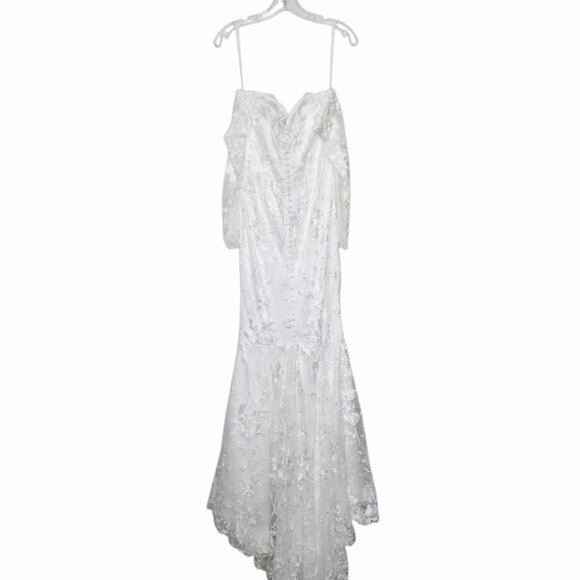 House‎ of CB Isabelle White Lace Off Shoulder Long Sleeve Wedding Dress Gown M - Picture 8 of 15